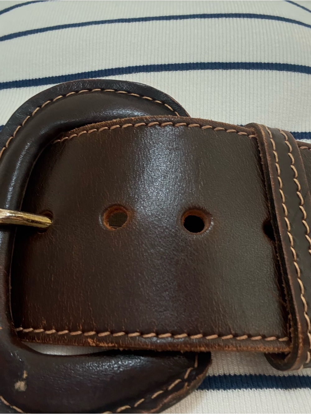 Liz Claiborne Brown Leather Wide Belt with Contrast Stitching